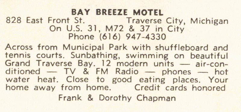 Bay Breeze Motel - Vintage Postcard